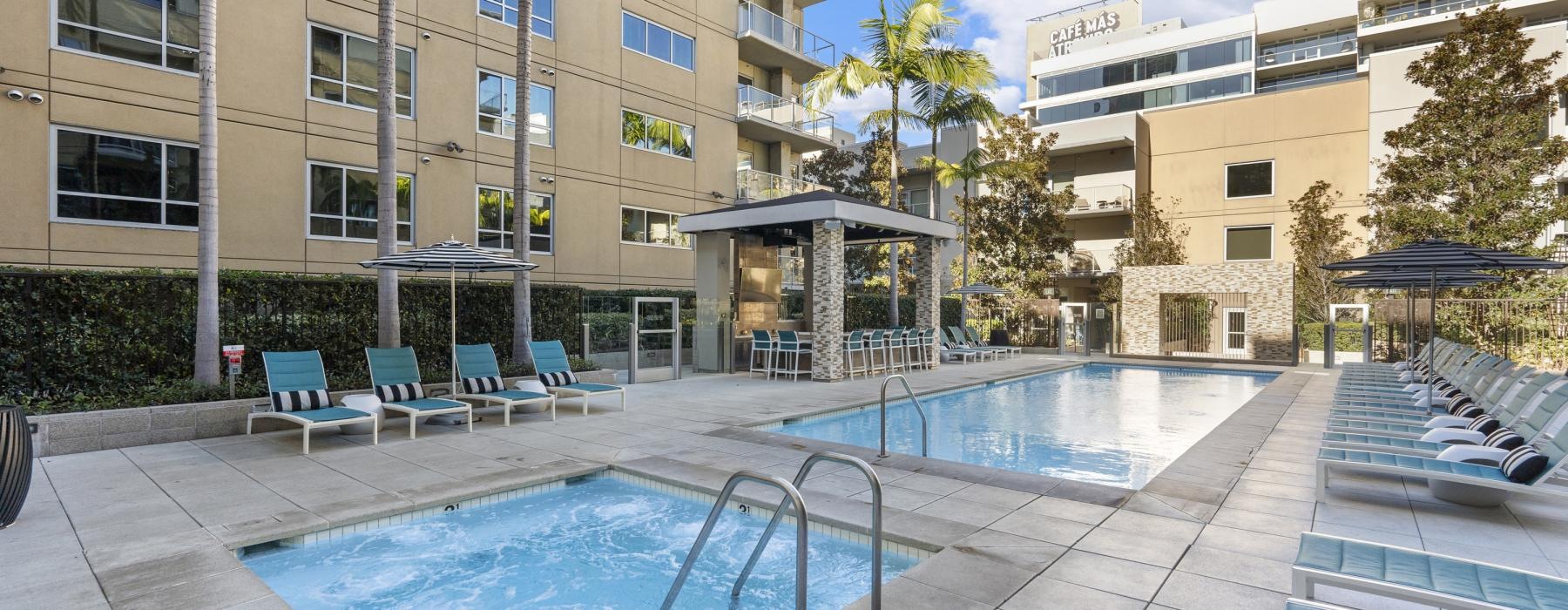 a pool in a courtyard