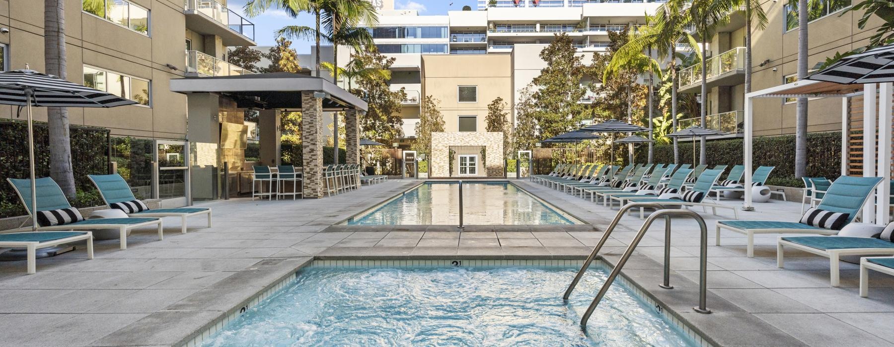 a swimming pool in a resort